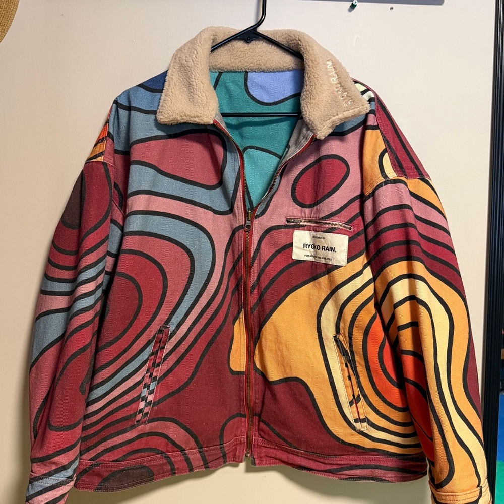 Reversible RYOKO RAIN 70s Work Jacket with Abstract Design - M